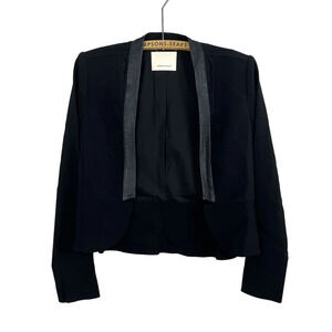 Rebecca Taylor Womens Small Faux Leather Trim Cropped Peplum Blazer Black